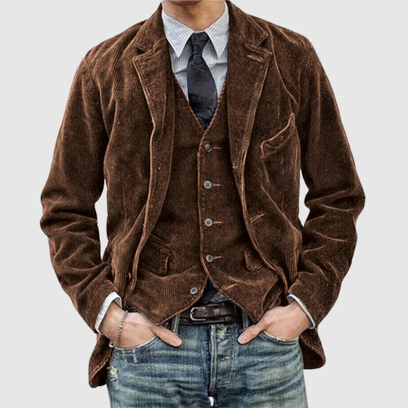 Tharic | Vintage kordfløyelsjakke og vest for menn