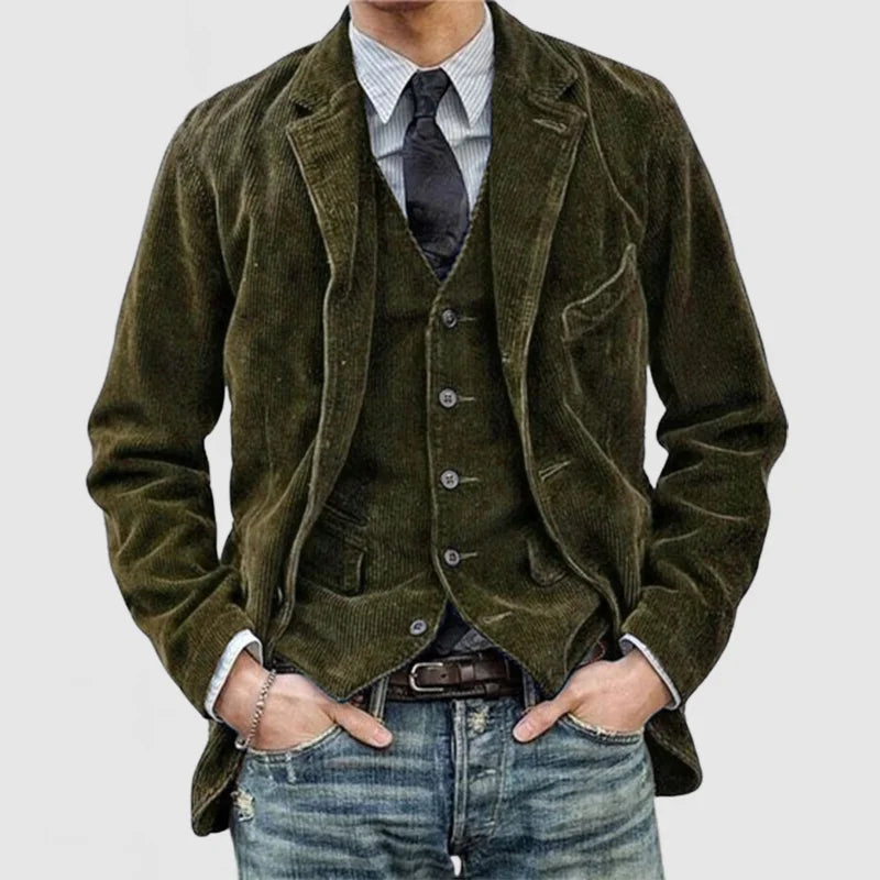 Tharic | Vintage kordfløyelsjakke og vest for menn