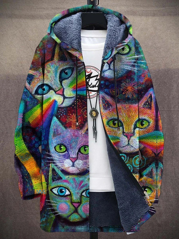 Lyra | Fleecegevoerd vest med katteprint